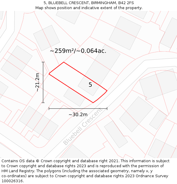 5, BLUEBELL CRESCENT, BIRMINGHAM, B42 2FS: Plot and title map