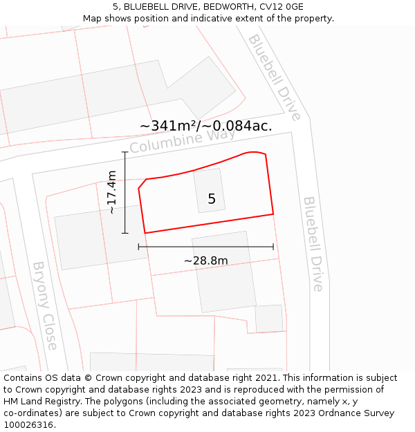 5, BLUEBELL DRIVE, BEDWORTH, CV12 0GE: Plot and title map