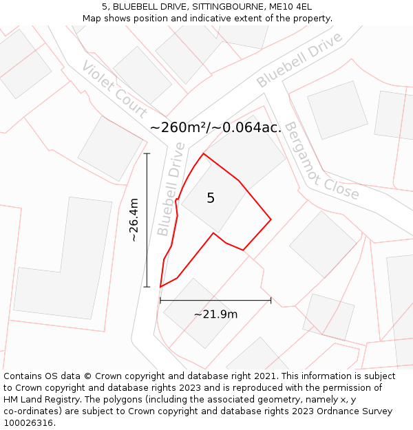 5, BLUEBELL DRIVE, SITTINGBOURNE, ME10 4EL: Plot and title map