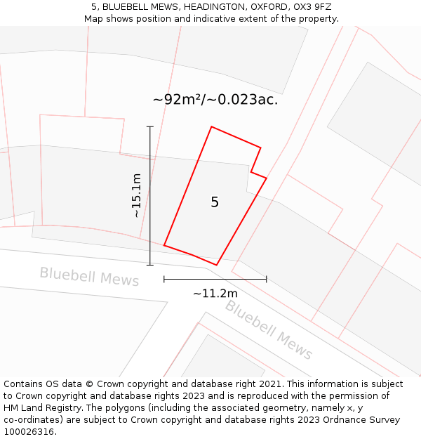 5, BLUEBELL MEWS, HEADINGTON, OXFORD, OX3 9FZ: Plot and title map