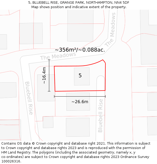 5, BLUEBELL RISE, GRANGE PARK, NORTHAMPTON, NN4 5DF: Plot and title map