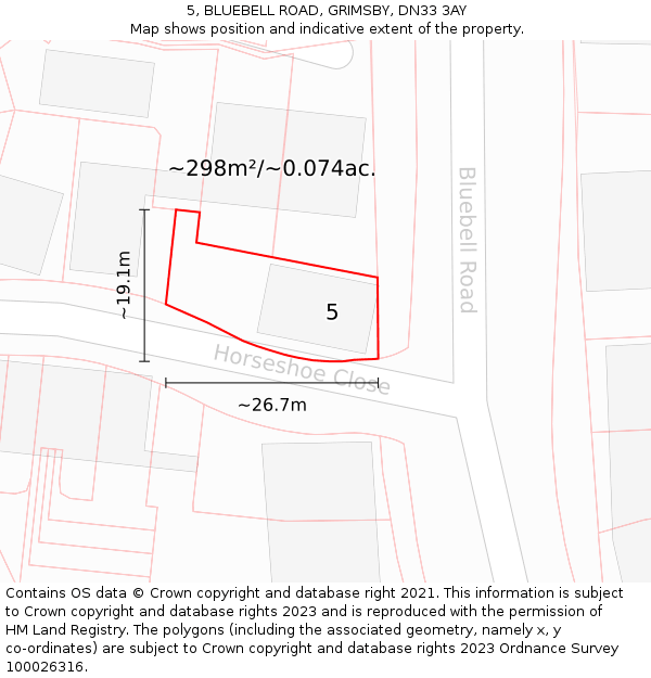 5, BLUEBELL ROAD, GRIMSBY, DN33 3AY: Plot and title map
