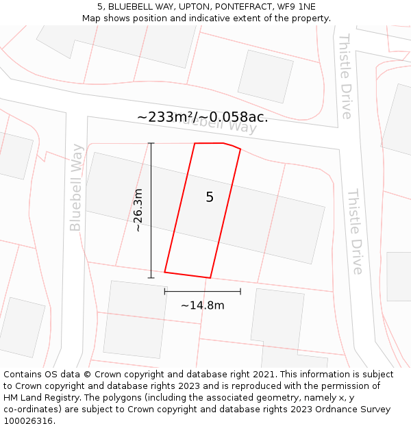 5, BLUEBELL WAY, UPTON, PONTEFRACT, WF9 1NE: Plot and title map