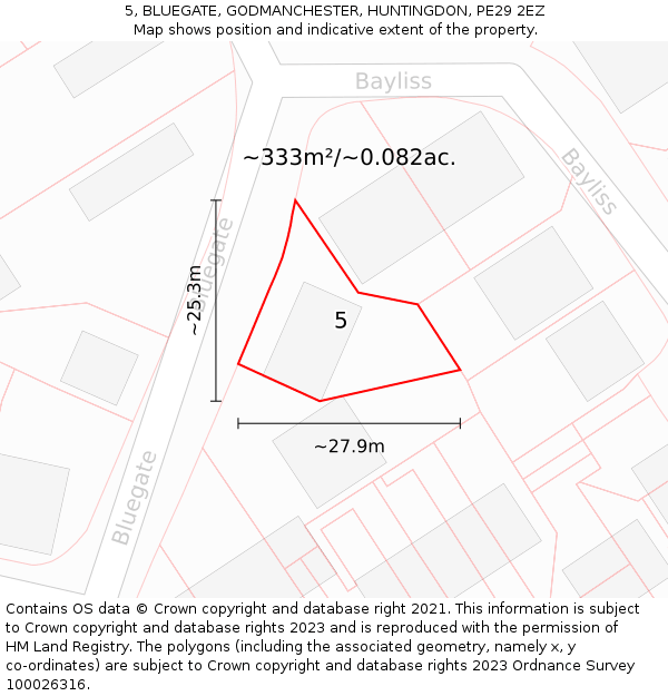 5, BLUEGATE, GODMANCHESTER, HUNTINGDON, PE29 2EZ: Plot and title map