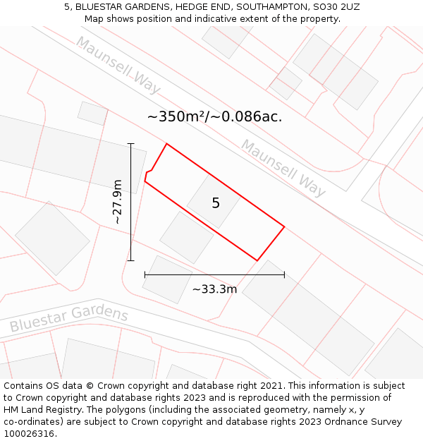 5, BLUESTAR GARDENS, HEDGE END, SOUTHAMPTON, SO30 2UZ: Plot and title map