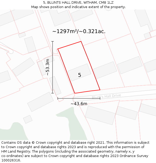 5, BLUNTS HALL DRIVE, WITHAM, CM8 1LZ: Plot and title map