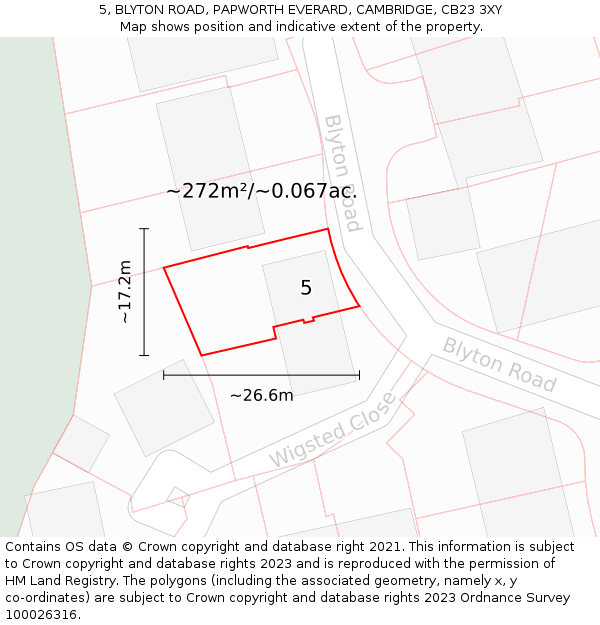 5, BLYTON ROAD, PAPWORTH EVERARD, CAMBRIDGE, CB23 3XY: Plot and title map