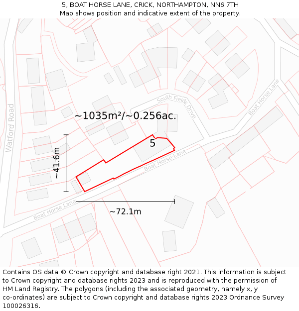 5, BOAT HORSE LANE, CRICK, NORTHAMPTON, NN6 7TH: Plot and title map