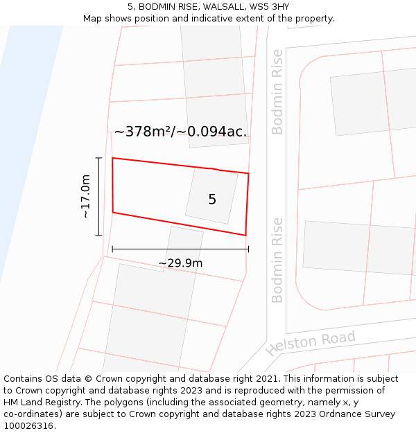 5, BODMIN RISE, WALSALL, WS5 3HY: Plot and title map