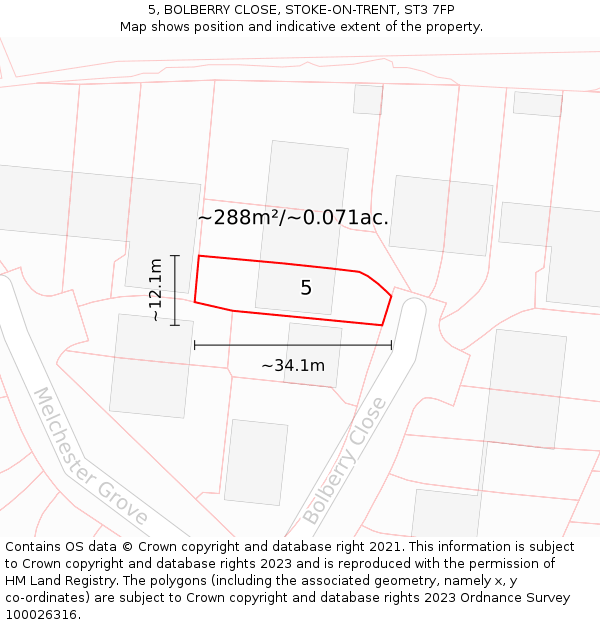 5, BOLBERRY CLOSE, STOKE-ON-TRENT, ST3 7FP: Plot and title map