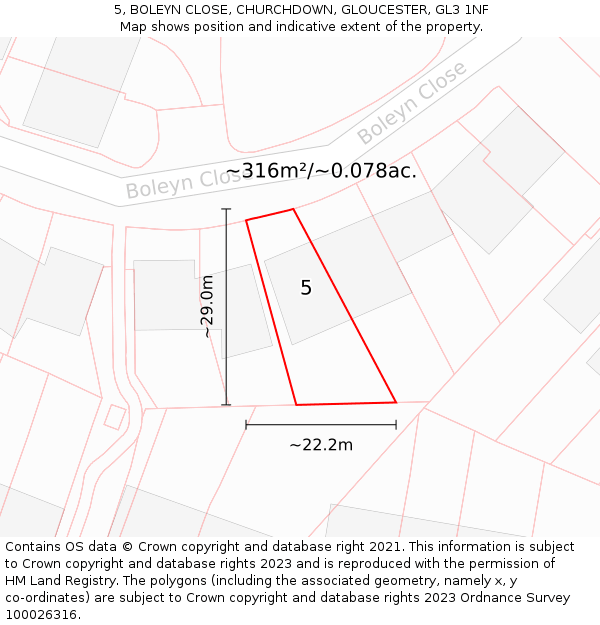 5, BOLEYN CLOSE, CHURCHDOWN, GLOUCESTER, GL3 1NF: Plot and title map