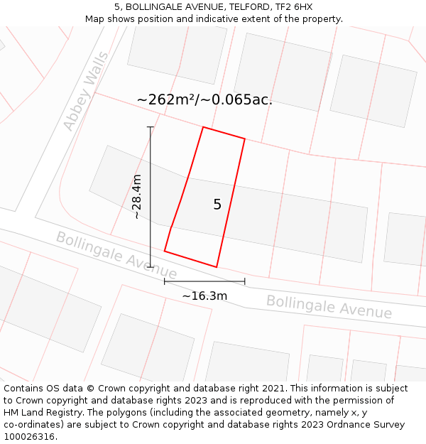 5, BOLLINGALE AVENUE, TELFORD, TF2 6HX: Plot and title map