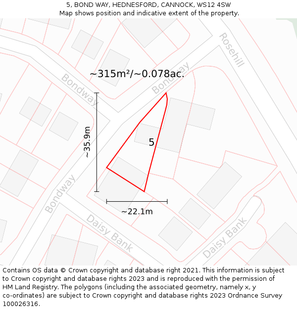 5, BOND WAY, HEDNESFORD, CANNOCK, WS12 4SW: Plot and title map