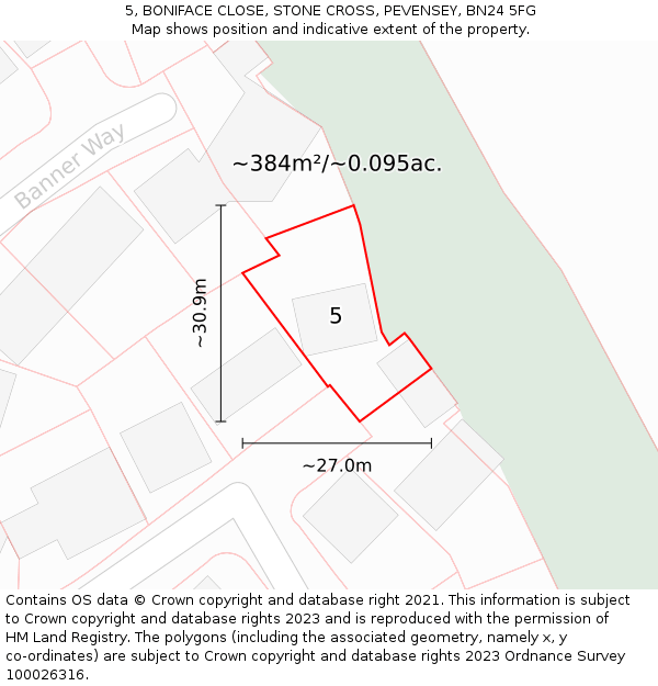 5, BONIFACE CLOSE, STONE CROSS, PEVENSEY, BN24 5FG: Plot and title map