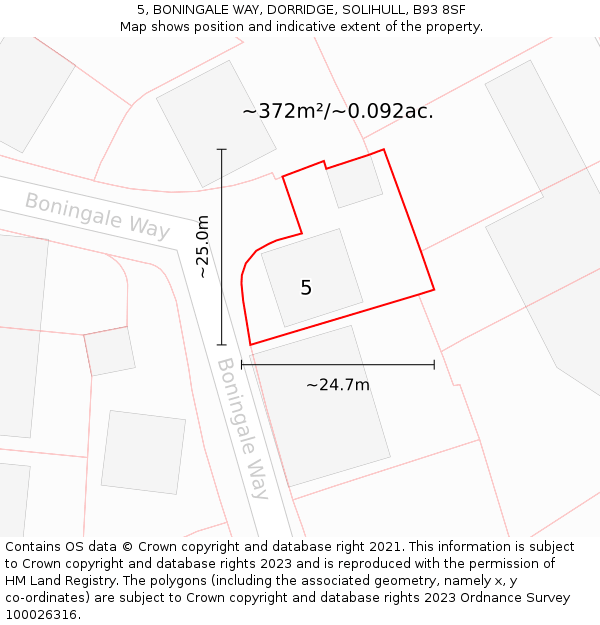 5, BONINGALE WAY, DORRIDGE, SOLIHULL, B93 8SF: Plot and title map