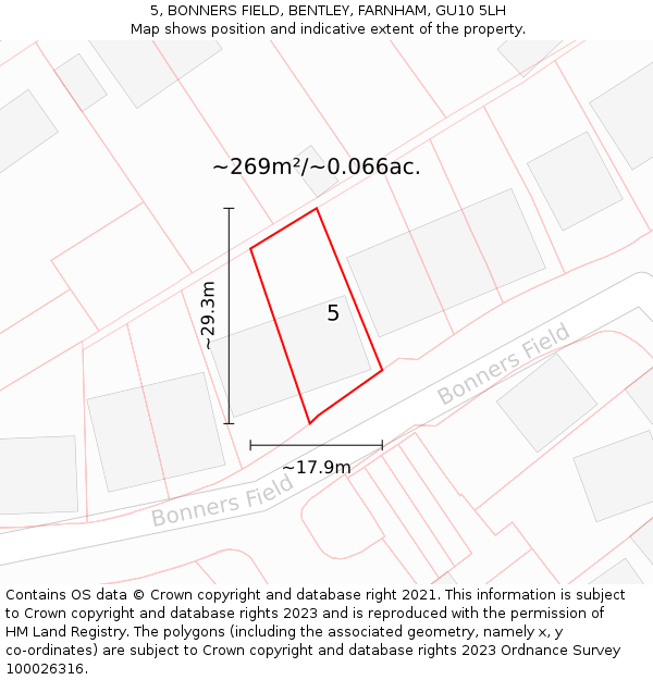 5, BONNERS FIELD, BENTLEY, FARNHAM, GU10 5LH: Plot and title map