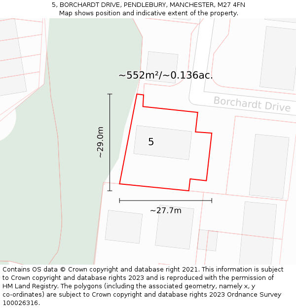 5, BORCHARDT DRIVE, PENDLEBURY, MANCHESTER, M27 4FN: Plot and title map