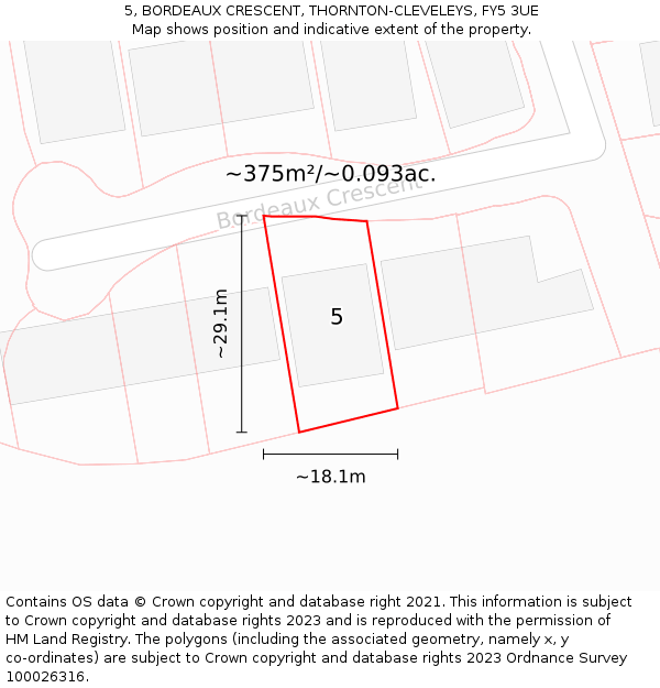 5, BORDEAUX CRESCENT, THORNTON-CLEVELEYS, FY5 3UE: Plot and title map