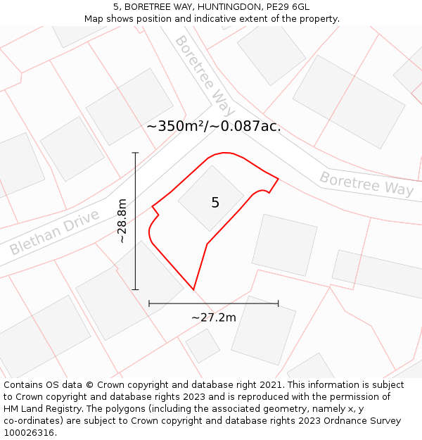 5, BORETREE WAY, HUNTINGDON, PE29 6GL: Plot and title map