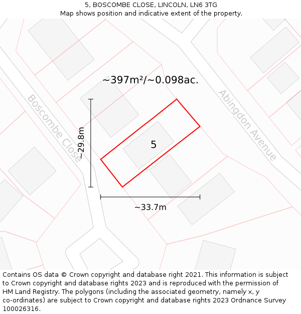 5, BOSCOMBE CLOSE, LINCOLN, LN6 3TG: Plot and title map