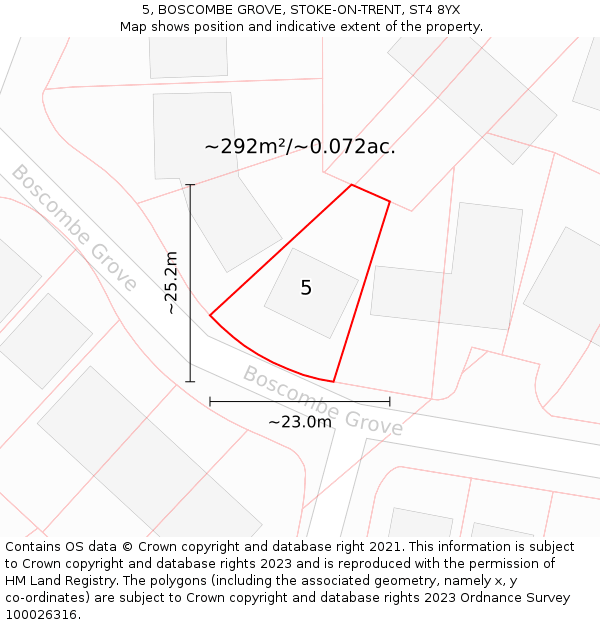 5, BOSCOMBE GROVE, STOKE-ON-TRENT, ST4 8YX: Plot and title map