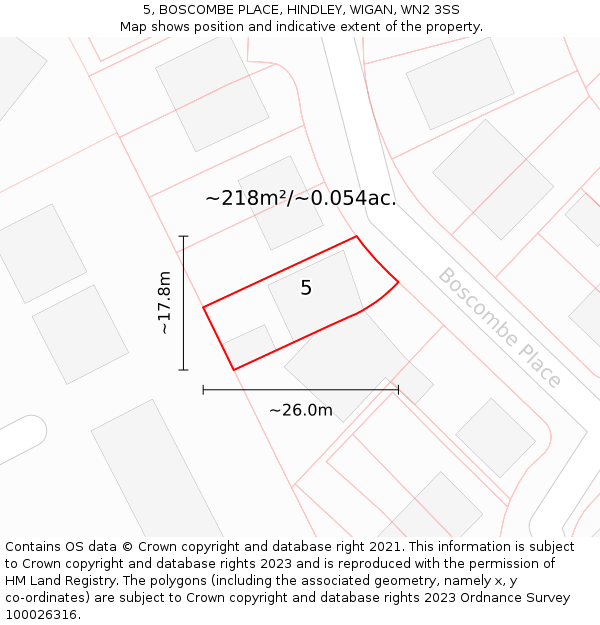 5, BOSCOMBE PLACE, HINDLEY, WIGAN, WN2 3SS: Plot and title map