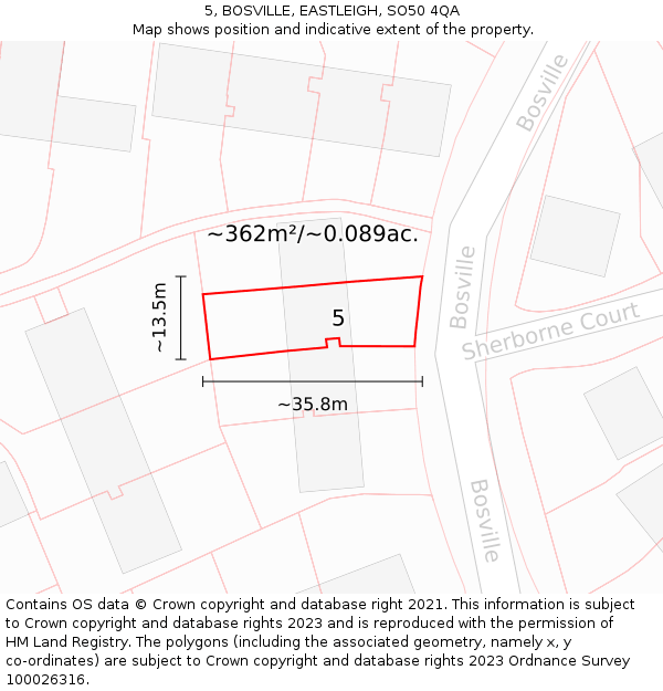 5, BOSVILLE, EASTLEIGH, SO50 4QA: Plot and title map