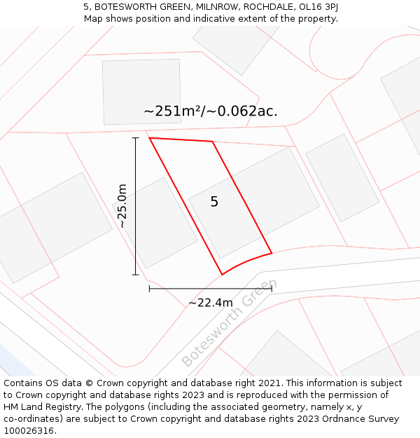 5, BOTESWORTH GREEN, MILNROW, ROCHDALE, OL16 3PJ: Plot and title map