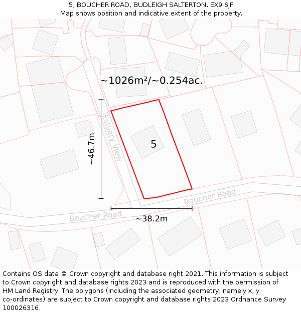 5, BOUCHER ROAD, BUDLEIGH SALTERTON, EX9 6JF: Plot and title map