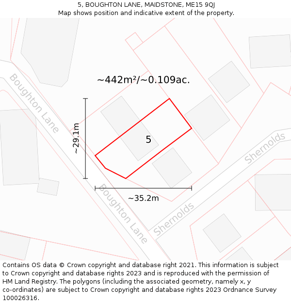 5, BOUGHTON LANE, MAIDSTONE, ME15 9QJ: Plot and title map