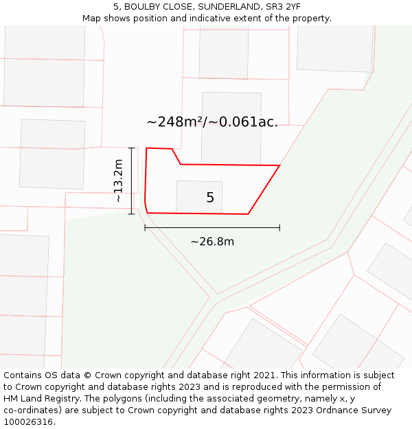 5, BOULBY CLOSE, SUNDERLAND, SR3 2YF: Plot and title map