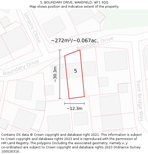 5, BOUNDARY DRIVE, WAKEFIELD, WF1 3QQ: Plot and title map