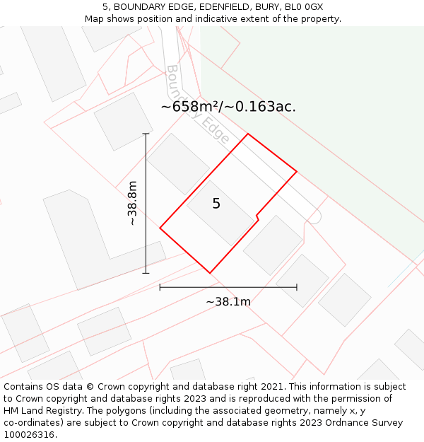 5, BOUNDARY EDGE, EDENFIELD, BURY, BL0 0GX: Plot and title map