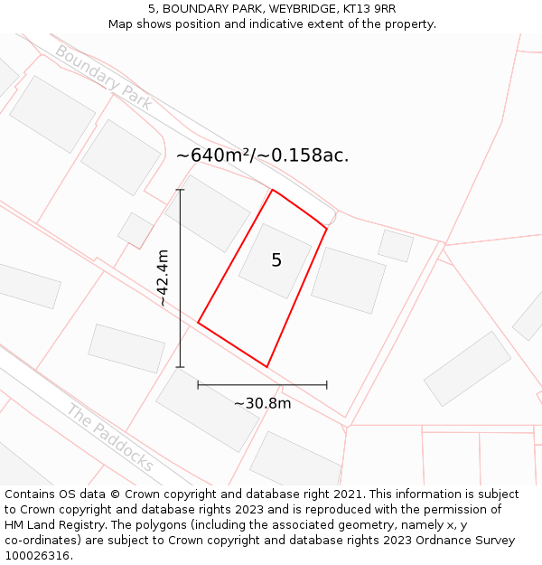 5, BOUNDARY PARK, WEYBRIDGE, KT13 9RR: Plot and title map