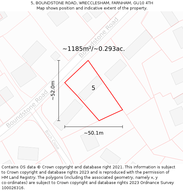 5, BOUNDSTONE ROAD, WRECCLESHAM, FARNHAM, GU10 4TH: Plot and title map