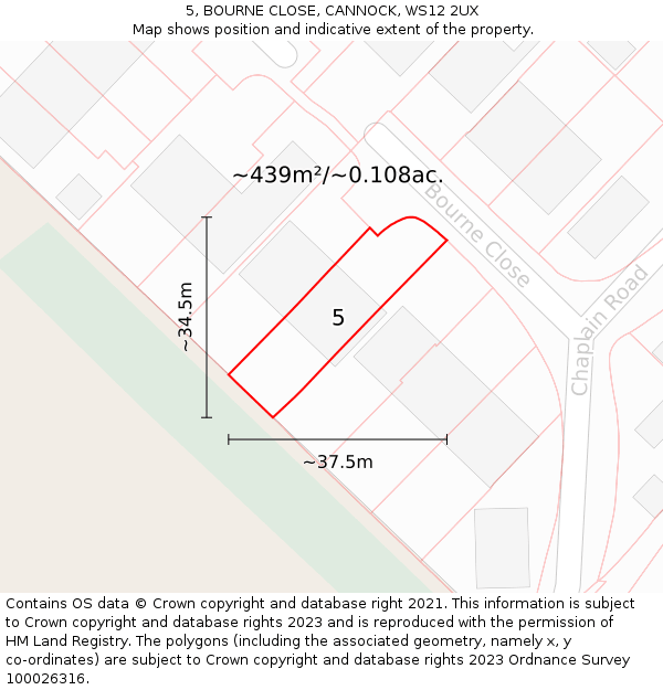 5, BOURNE CLOSE, CANNOCK, WS12 2UX: Plot and title map