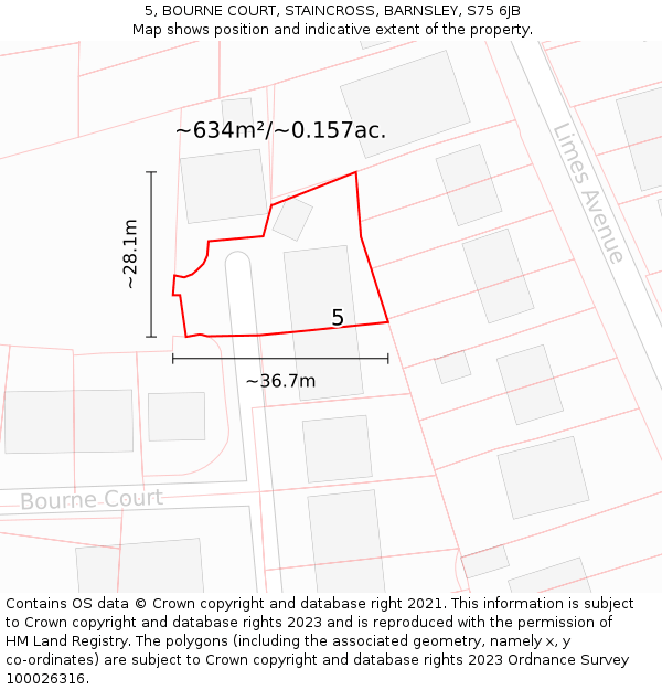 5, BOURNE COURT, STAINCROSS, BARNSLEY, S75 6JB: Plot and title map