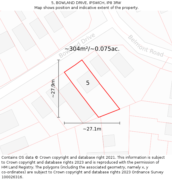 5, BOWLAND DRIVE, IPSWICH, IP8 3RW: Plot and title map