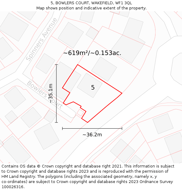 5, BOWLERS COURT, WAKEFIELD, WF1 3QL: Plot and title map