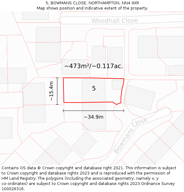 5, BOWMANS CLOSE, NORTHAMPTON, NN4 9XR: Plot and title map