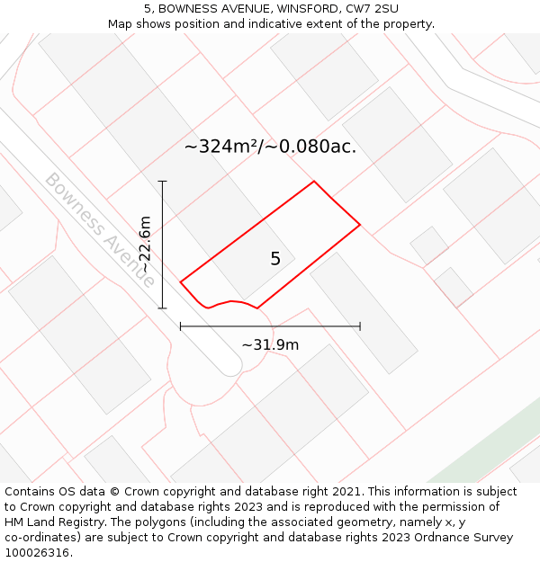 5, BOWNESS AVENUE, WINSFORD, CW7 2SU: Plot and title map