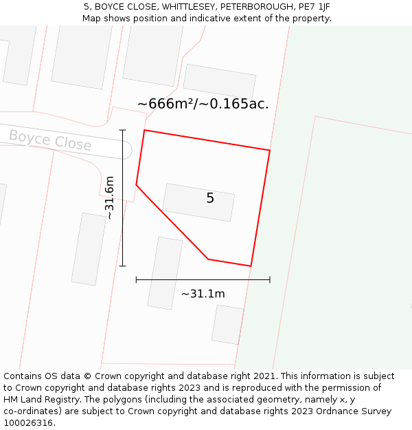 5, BOYCE CLOSE, WHITTLESEY, PETERBOROUGH, PE7 1JF: Plot and title map