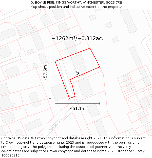 5, BOYNE RISE, KINGS WORTHY, WINCHESTER, SO23 7RE: Plot and title map