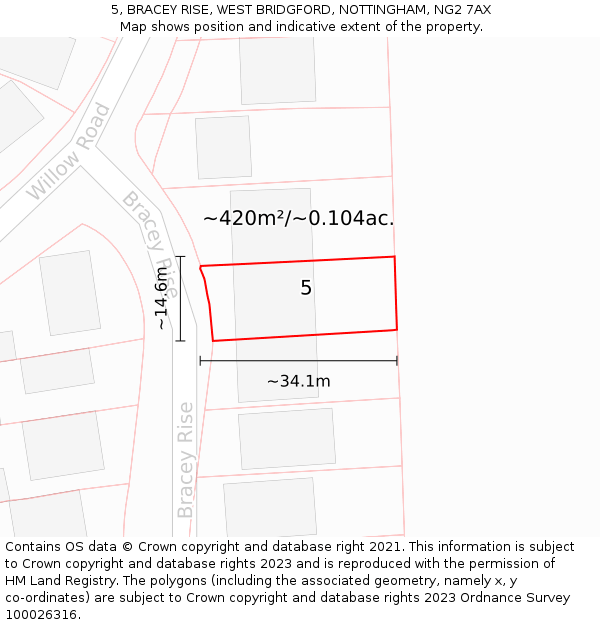 5, BRACEY RISE, WEST BRIDGFORD, NOTTINGHAM, NG2 7AX: Plot and title map