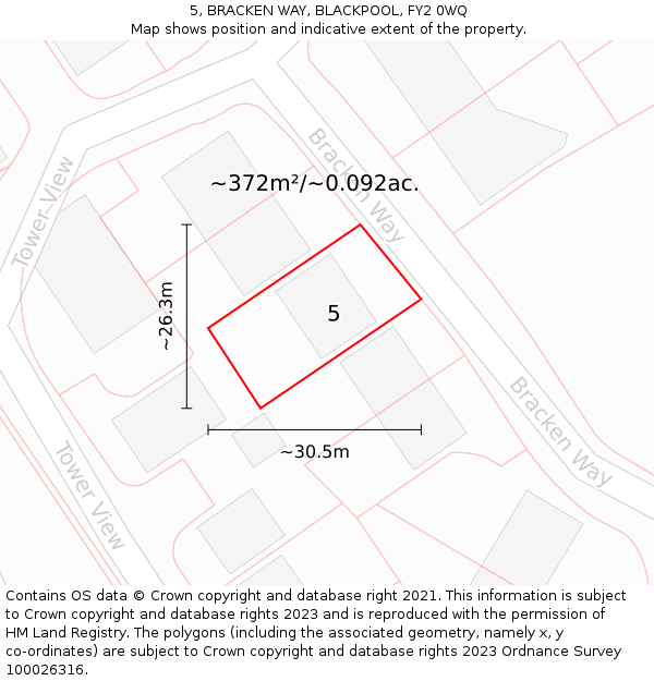 5, BRACKEN WAY, BLACKPOOL, FY2 0WQ: Plot and title map