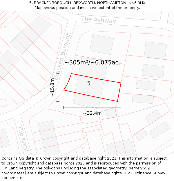5, BRACKENBOROUGH, BRIXWORTH, NORTHAMPTON, NN6 9HX: Plot and title map