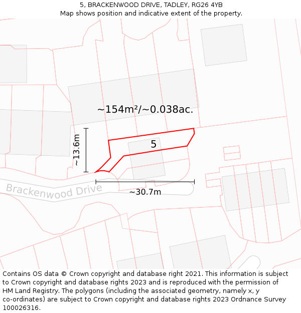 5, BRACKENWOOD DRIVE, TADLEY, RG26 4YB: Plot and title map