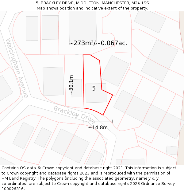 5, BRACKLEY DRIVE, MIDDLETON, MANCHESTER, M24 1SS: Plot and title map