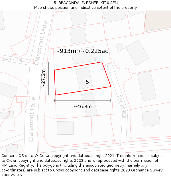 5, BRACONDALE, ESHER, KT10 9EN: Plot and title map