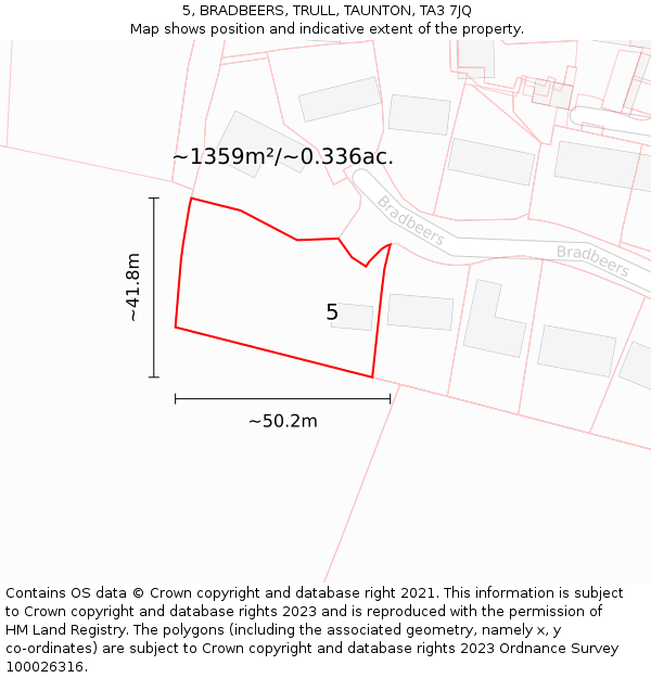 5, BRADBEERS, TRULL, TAUNTON, TA3 7JQ: Plot and title map